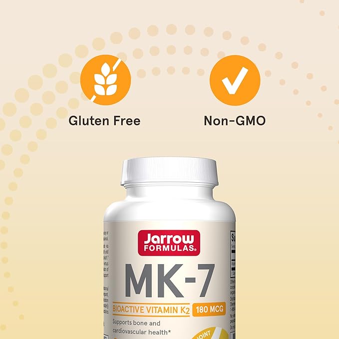 Jarrow Formulas MK-7 180 mcg - Bioactive Form of Vitamin K2-30 Servings (Softgels) - for Bone & Cardiovascular Health - Vitamin K2 MK-7 Dietary Supplement - Gluten-Free