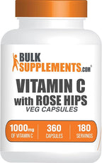 BulkSupplements.com Vitamin C with Rose HIPS Capsules - Ascorbic Acid Supplemnet, Rose HIPS for Immune Support - Vegan, 2 Capsules per Serving (1000mg), 360 Count (Pack of 1)