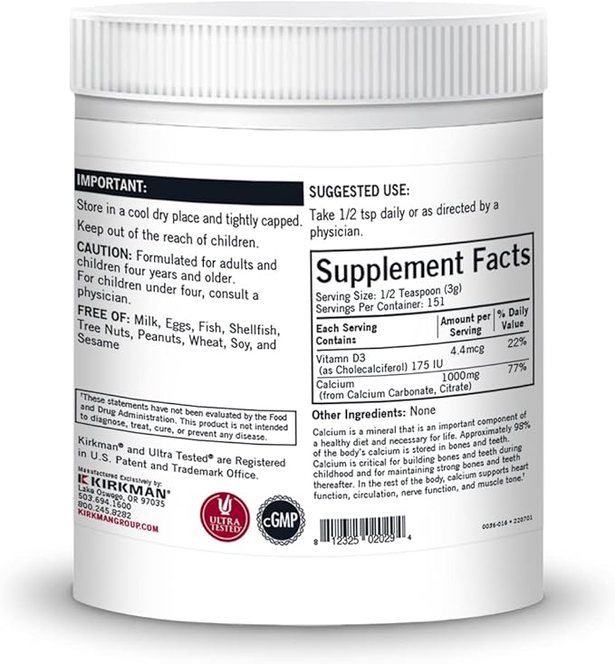Calcium w/Vitamin D Powder (Unflavored) 16 oz