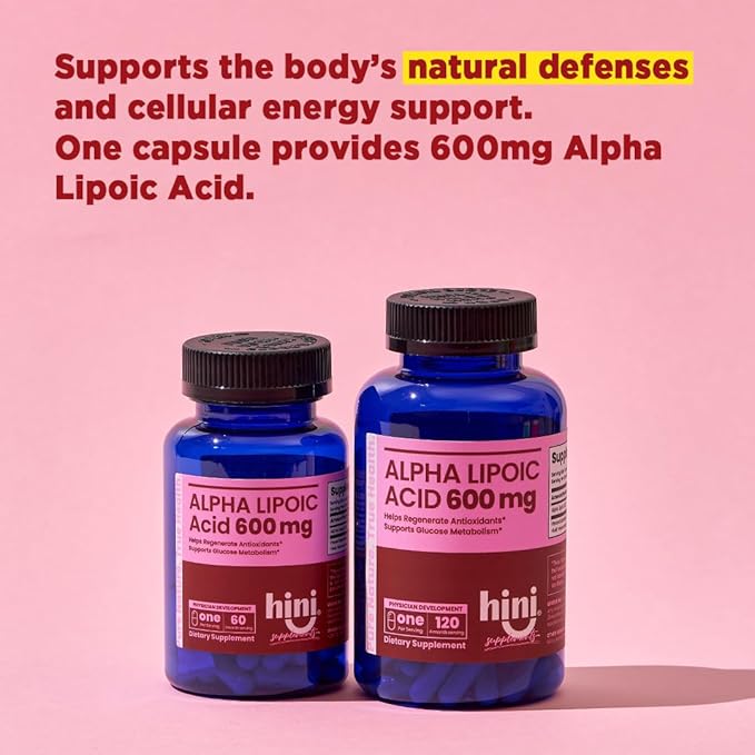 HINI Alpha Lipoic Acid 600 mg, Extra Strength ALA Antioxidant Support Supplement, High Potency Daily Wellness Formula, Easy-to-Swallow, 60 Capsules, 2-Month Supply for Men & Women