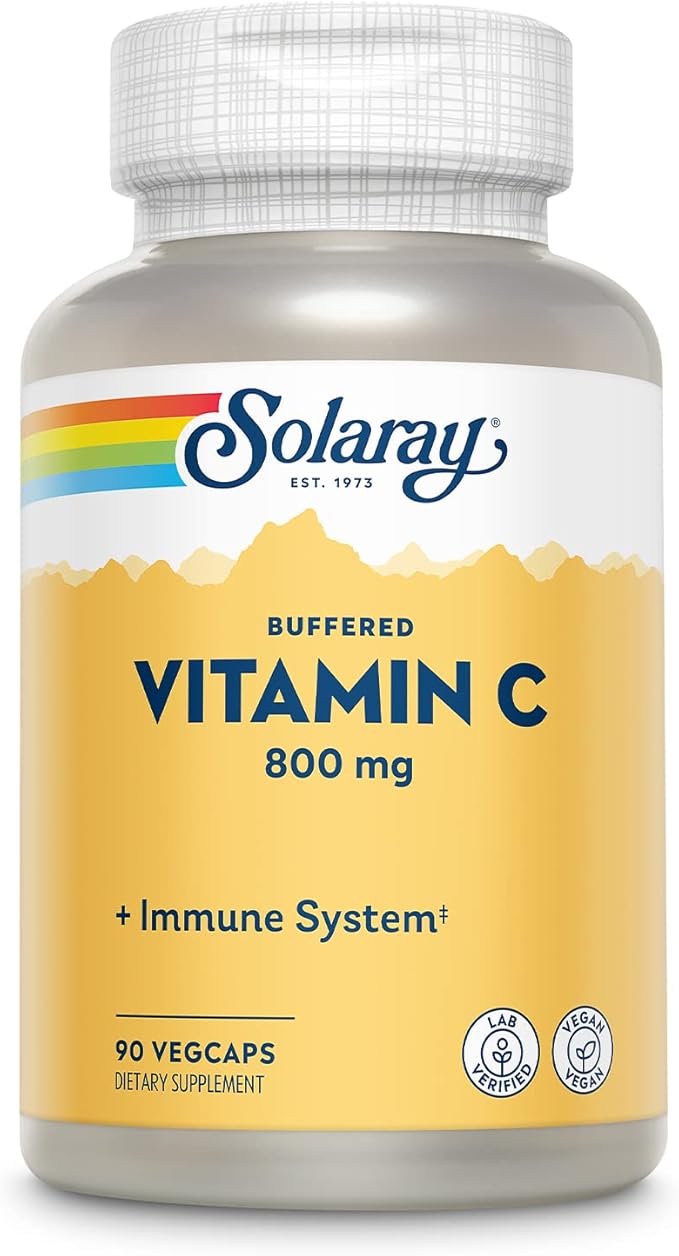 SOLARAY Buffered Vitamin C 800mg w/Rose HIPS & Acerola | Immune Function, Skin, Bone & Nerve Health Support, 90 VegCaps