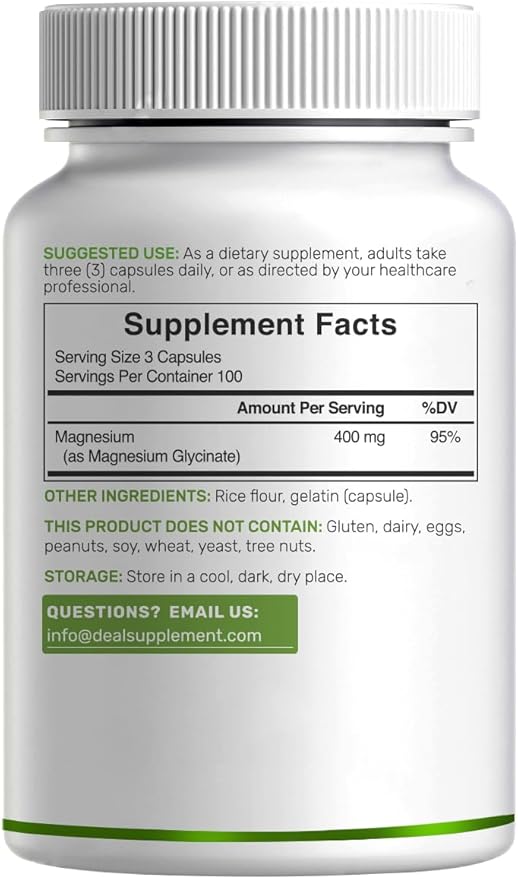 Magnesium Glycinate 400mg, 300 Capsules | 100% Chelated for Easy Absorption | Essential Mineral Supplement for Muscle, Sleep, & Heart Health*