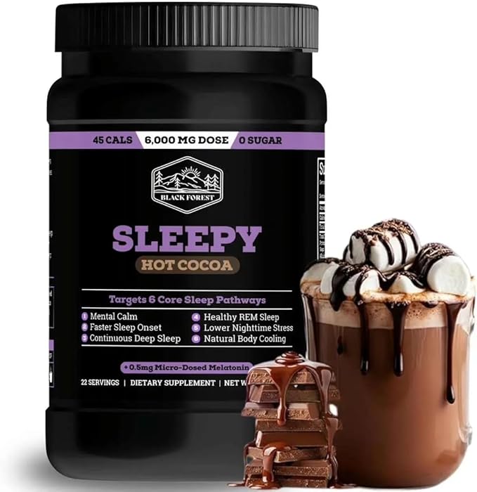 Black Forest Sleepy Hot Cocoa - Magnesium Hot Chocolate Sleepy Cocoa Sleep Powder for Adults with Melatonin & L-Theanine - Natural Sleep Drink Mix for Deep Sleep & Relaxation, Sleep Powder 22 Servings