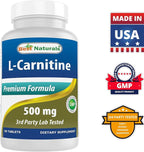 Best Naturals L-Carnitine Tartrate 500 mg 90 Tablets (90 Count (Pack of 3))