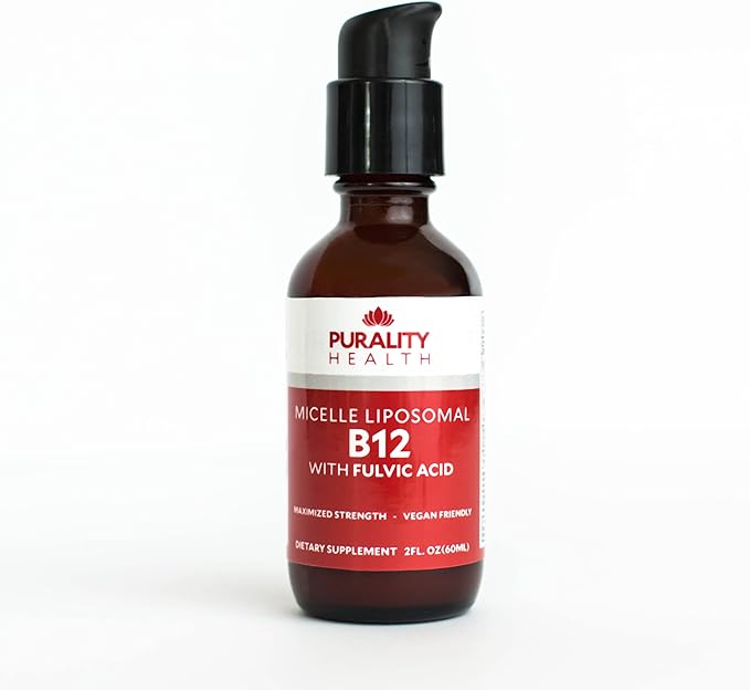 PURALITY HEALTH Micelle Liposomal Liquid Vitamin B12 with Fulvic Acid, 2500 mcg. Combined Methylcobalamin with Organic Glycerin Extract Maximum Absorption, Energy Boost, Vegan Friendly