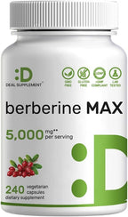 DEAL SUPPLEMENT Berberine Max Supplement with Turmeric, 5000 mg** Per Serving, 240 Vegetarian Capsules | Berberine HCl with Turmeric Root Extract | Non-GMO