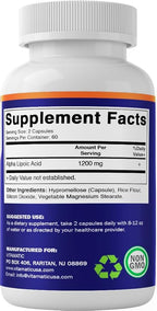 Vitamatic Alpha Lipoic Acid 1200mg Per Serving, 120 Capsules - Gluten Free, Vegetarian Capsules, Soy Free & Non-GMO