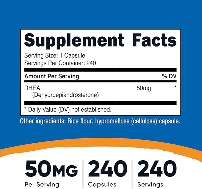 Nutricost DHEA 50mg, 240 Capsules - Gluten Free, Soy Free, Non-GMO, Supplement (Pack of 2)