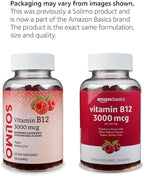 Amazon Basics Vitamin B12 3000 mcg Gummies, Normal Energy Production and Metabolism, Immune System Support, Raspberry, 100 Count (2 per Serving) (Previously Solimo)