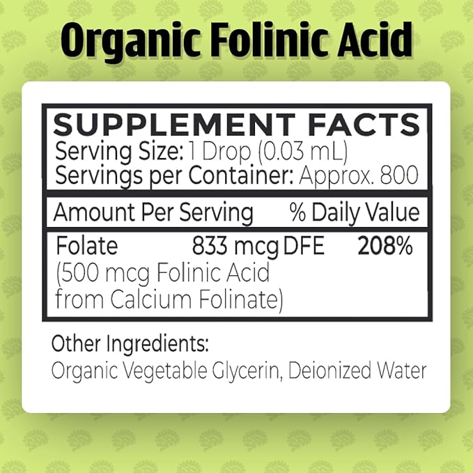 Dr. Green Mom USDA Organic Folinic Acid Drops - 500 mcg per Drop | Methylation Support B9 Supplements for Kids & Adults | Supports Neurological Function, Nervous System Health & DNA Synthesis