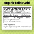 Dr. Green Mom USDA Organic Folinic Acid Drops - 500 mcg per Drop | Methylation Support B9 Supplements for Kids & Adults | Supports Neurological Function, Nervous System Health & DNA Synthesis