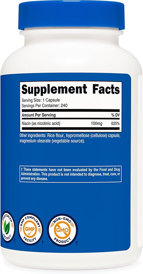 Nutricost Niacin (Vitamin B3) 100mg, 240 Capsules - with Flushing, Non-GMO, Gluten Free