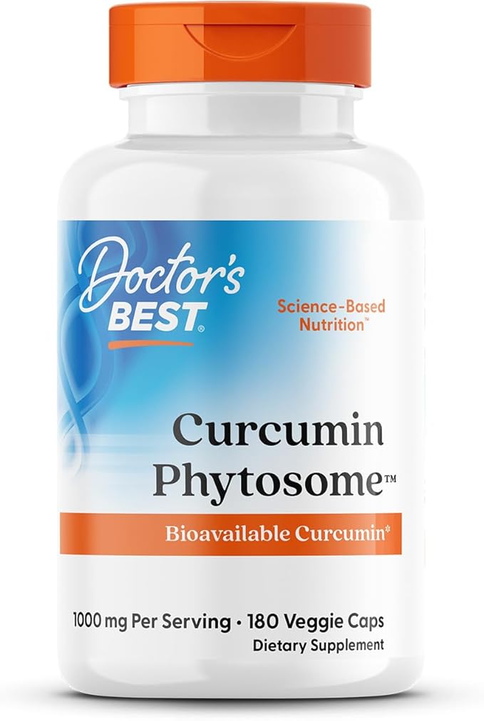 Doctors Best Curcumin Phytosome Supplement for Men & Women - Curcumin Complex Capsules 1000 mg Per Serving, Joint Health Support, Bioavailable Formula, Gluten Free, Soy Free, Vegan - 180 Veg Caps