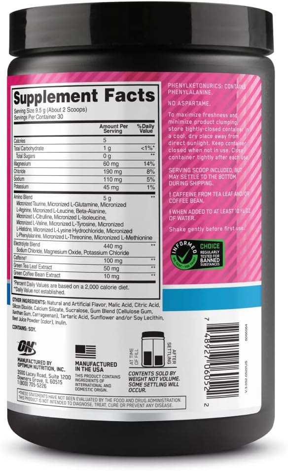 Optimum Nutrition Amino Energy Powder Plus Focus, with BCAA, Electrolytes, and Caffeine, Watermelon, 30 Servings (Packaging May Vary) (Pack of 6)