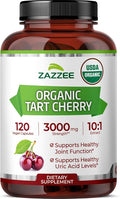 Zazzee USDA Organic Tart Cherry 10:1 Extract, 120 Vegan Capsules, 4 Month Supply, Montmorency Cherry, Daily Wellness Antioxidant Support, Organic Herbal Supplement, All-Natural, Non-GMO, Made in USA