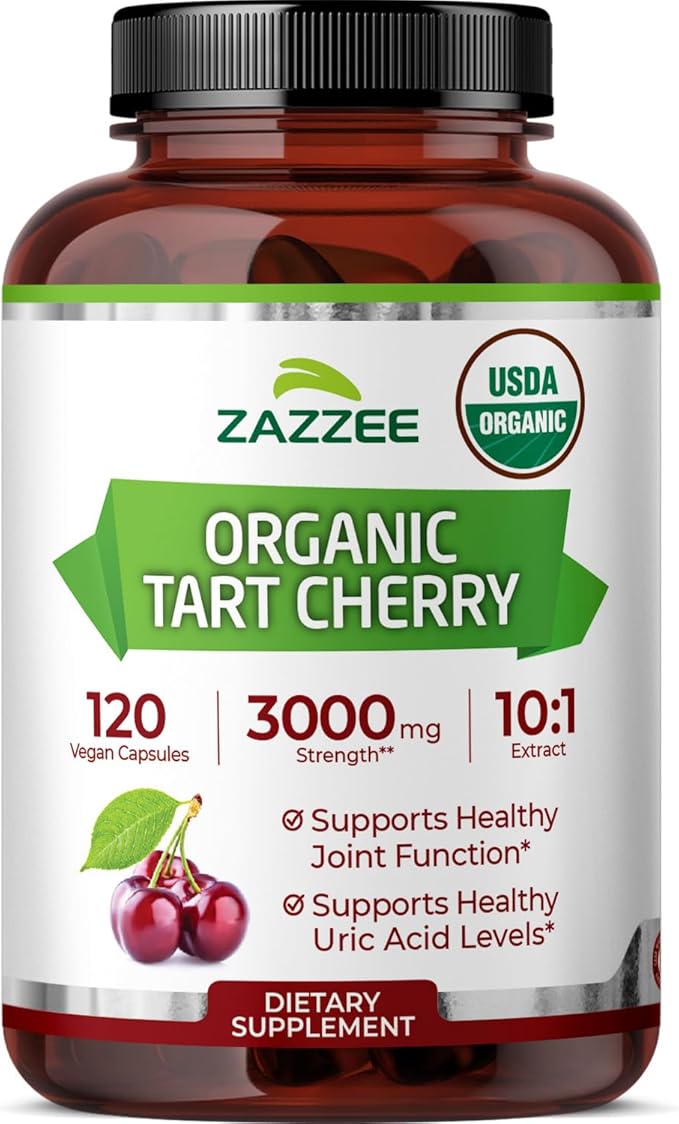 Zazzee USDA Organic Tart Cherry 10:1 Extract, 120 Vegan Capsules, 4 Month Supply, Montmorency Cherry, Daily Wellness Antioxidant Support, Organic Herbal Supplement, All-Natural, Non-GMO, Made in USA