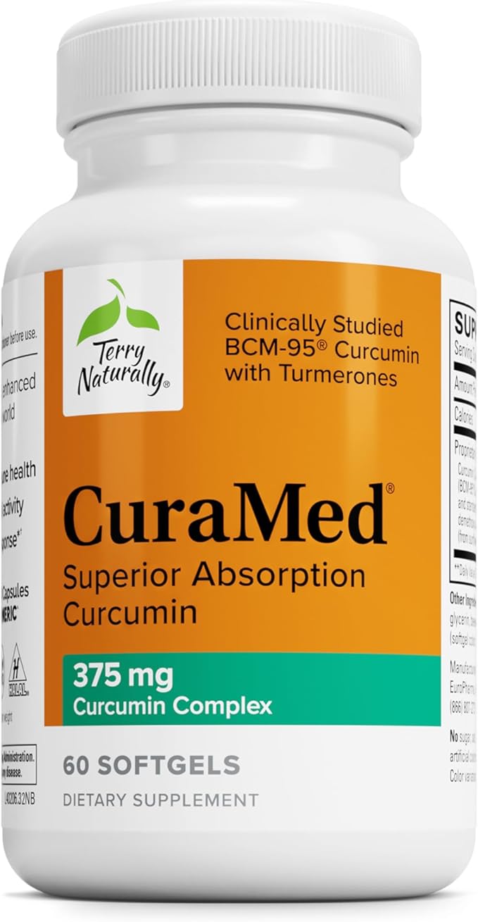 Terry Naturally CuraMed 375mg - Antioxidant Supplement for Brain & Immune Health Support - Dietary Supplement with Curcumin & Turmeric Essential Oil - Herbal Liver Support - 60 Softgels