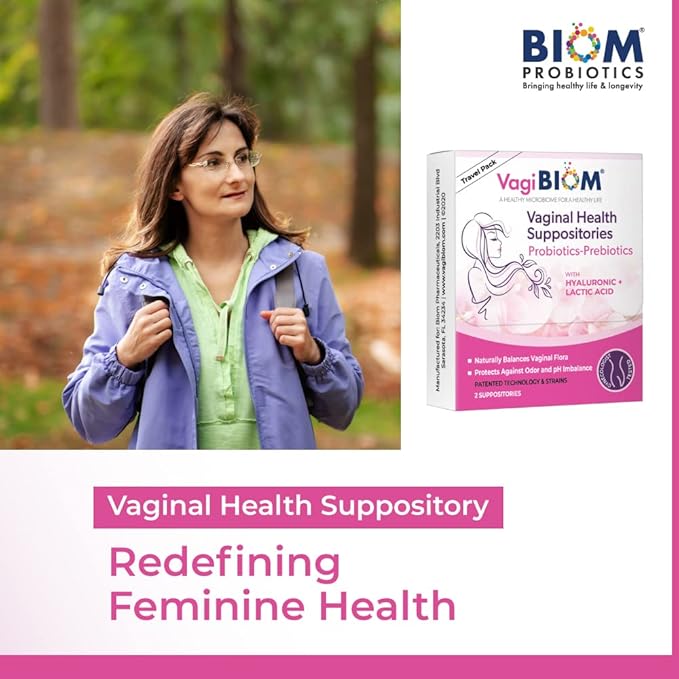 VagiBiom Probioitc Suppository Convenient Travel Pack with 2 Suppositories: Microbiome Flora Balance. Odor Control Regimen; Balance and Nourishes Healthy Flora