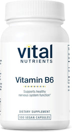 Vital Nutrients Vitamin B6 - Vegan Pyridoxine HCl B6 Vitamins for Nervous System, Muscle, Bone Health* - High-Potency Vitamin B6 for Menstrual Discomfort * - Gluten, Dairy, Soy Free -100 Capsules