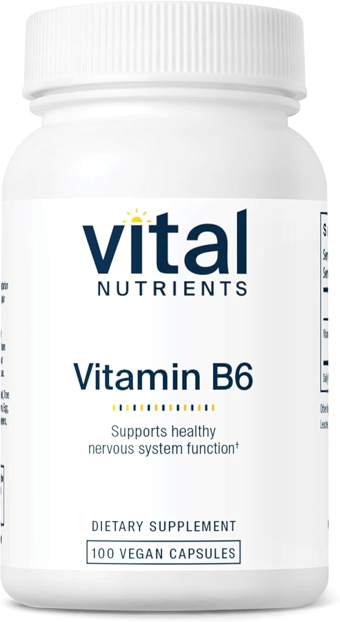 Vital Nutrients Vitamin B6 - Vegan Pyridoxine HCl B6 Vitamins for Nervous System, Muscle, Bone Health* - High-Potency Vitamin B6 for Menstrual Discomfort * - Gluten, Dairy, Soy Free -100 Capsules