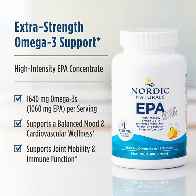 Nordic Naturals EPA Xtra, Lemon - 60 Soft Gels - 1640 mg Omega-3 - High-Intensity EPA Formula for Positive Mood, Heart Health & Healthy Immunity - Non-GMO - 30 Servings