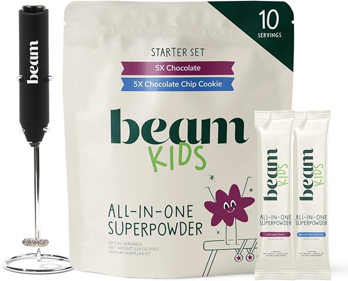 Beam Kids All in One Superfood Powder, Nutritional Shake, Organic Greens, Probiotics, Vitamins, Immune Support, Gut Health, Superfood, Nutrition for Children, No Artificial Sweeteners, Starter Set