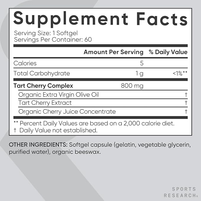 Sports Research Tart Cherry Capsules - Made from Montmorency Tart Cherries - Non-GMO & Gluten Free - 60 Liquid Softgels