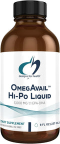 Designs for Health OmegAvail Hi-Po Liquid - High Concentration 1500mg EPA 1500 DHA - Triglyceride Omega 3 Fish Oil Heart Health & Brain Supplements - Natural Lemon Flavor (8oz)