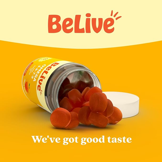 BeLive Organic Omega 3 Gummies - 300 Ct I Vegan Omegas 3 6 7 & 9 from Flaxseed Oil & Sea Buckthorn Fruit Oil, for Kids & Adults, Full Body, Brain & Eye Support, Sugar Free – Peach Flavor