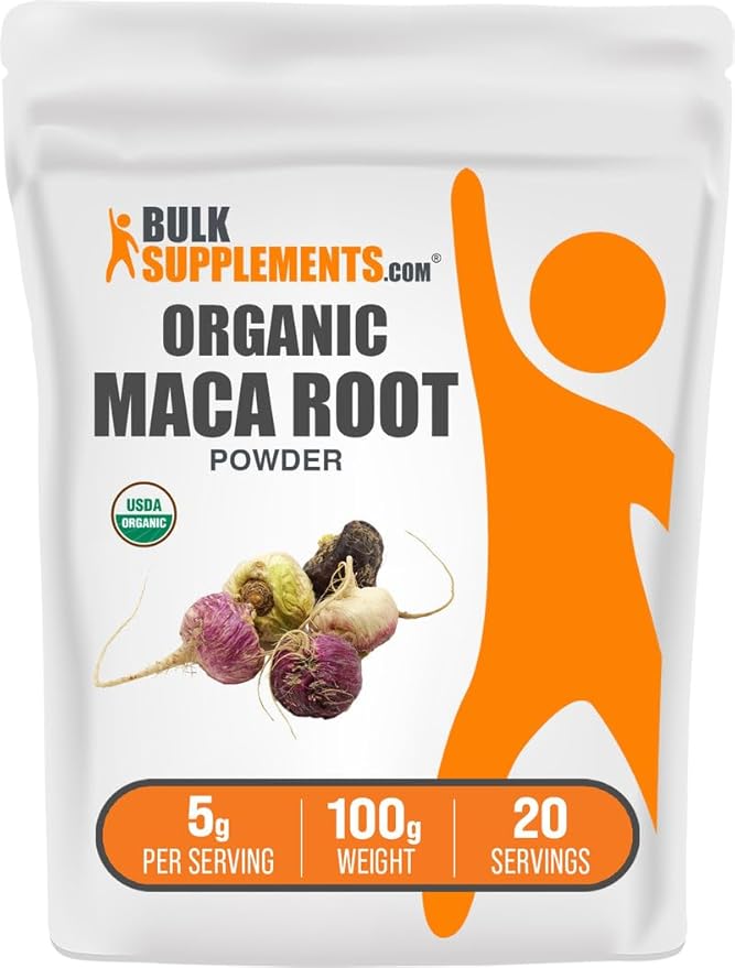 BulkSupplements.com Organic Maca Powder - Organic Maca Root Powder, Superfood Supplement - Gluten Free, 5g per Serving, 100g (3.5 oz) (Pack of 1)