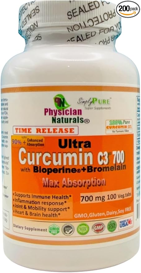 Ultra Curcumin C3 Time Release w Bioperine and Bromelain Time Release 700mg 100 Veg.tabs Max Absorption