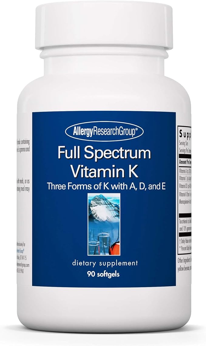 Allergy Research Group Full Spectrum Vitamin K - Supports Bone Metabolism & Circulatory Function - Vitamins K1, MK-4 & MK-7 with Vitamins A, C & D - 90 Servings - 90 Capsules