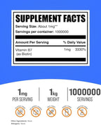 BulkSupplements.com Pure Biotin Powder - as Vitamin B7, Biotin Vitamins for Hair, Skin and Nails - Gluten Free, 1mg per Serving, 1kg (2.2 lbs) (Pack of 1)