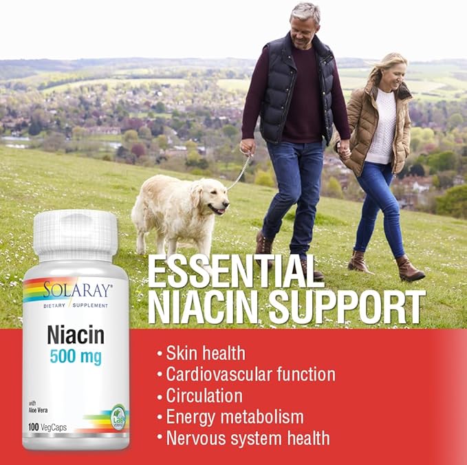 SOLARAY Niacin 500 mg, Vitamin B3 | Skin Health, Nervous System & Circulation Support | 100ct
