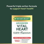 Nature’s Bounty Advanced Vital Heart with CoQ10 + Magnesium, Antioxidant, Supports Healthy Blood Pressure, Cholesterol, Circulation, Triple Action Formula, CoQ10, Magnesium Supplement, 60 Softgels