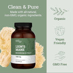 Organic Lions Mane Supplement (1000mg), 2-Month Supply Lion's Mane Mushroom Supplement Extract to Support Focus, Memory (120 Capsules)