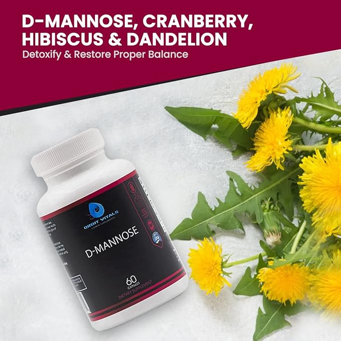 D-Mannose with Cranberry, Dandelion & Hibiscus Extract - Aids in Bladder, Urinary Tract Support, Flush Impurities - Ultra Absorption Gluten Free & Non GMO | 60 Capsules