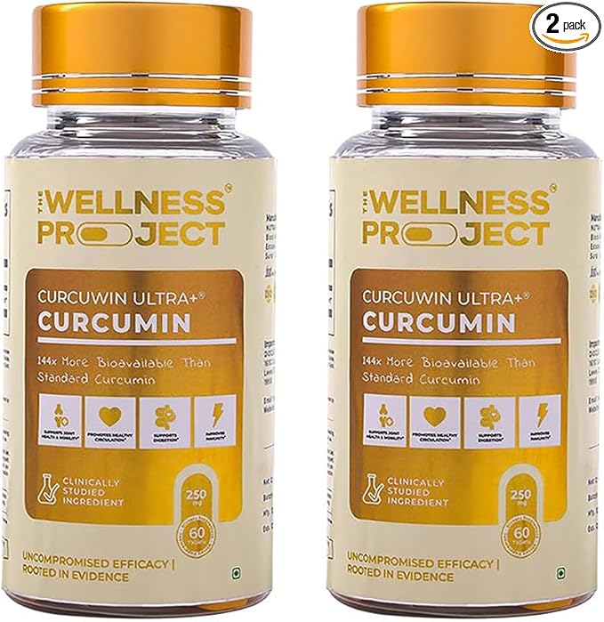 The Wellness Project Turmeric Curcumin with Curcuwin Ultra+ 250mg | Supports Joint, Muscle & Lung Health | for Mobility & Recovery | for Women & Men | 60 Tablets – 2 Month Supply (Pack of 2)
