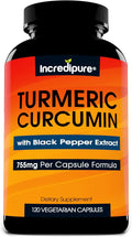 Turmeric Curcumin Supplement with Black Pepper Extract - 755mg Per Capsule, 120 Veggie Caps by Curcumin Incredipure