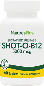 NaturesPlus Shot-O-B12 5000 mcg - 60 Sustained Release Tablets - Supports Energy Production - Vegetarian, Gluten Free - 60 Servings