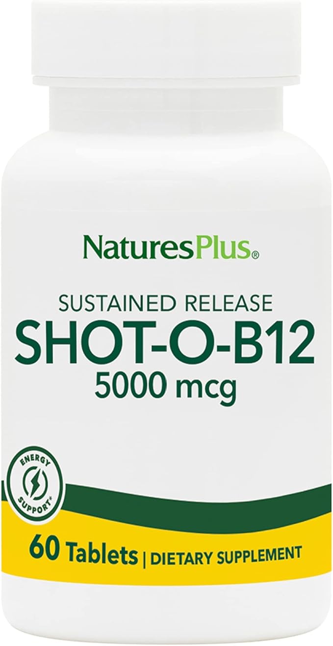 NaturesPlus Shot-O-B12 5000 mcg - 60 Sustained Release Tablets - Supports Energy Production - Vegetarian, Gluten Free - 60 Servings