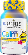 Zarbee’s Naturals Children’s Calm Gummies, Magnesium for Kids Ages 5+, Melatonin-Free, Support for a Calm Mind & Body, Chamomile & Vitamin B6, Natural Raspberry Flavor, 30 ct