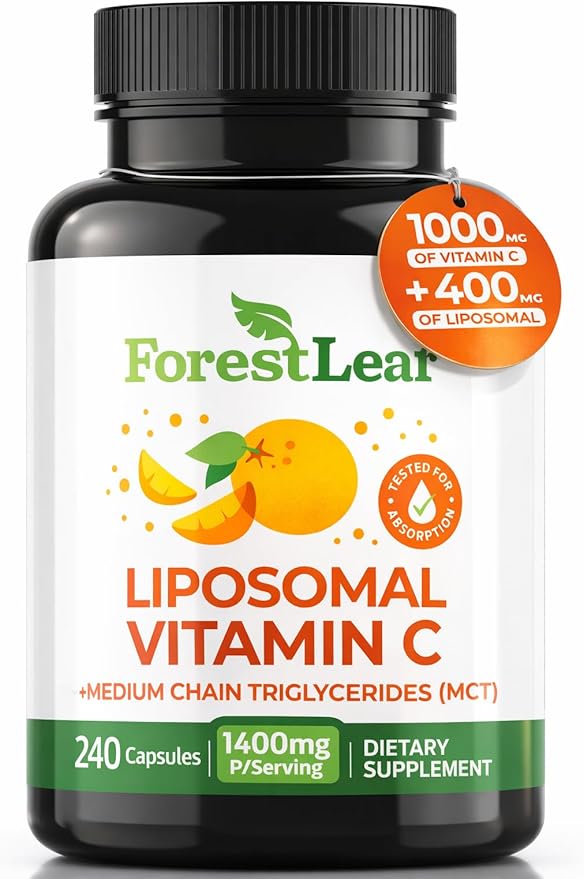 ForestLeaf Liposomal Vitamin C 1400mg Capsules | High Dose Vitamin C Liposomal Supplement w Coconut Oil Fatty Acids | Fast Absorption | Immune Support, Antioxidant, Collagen Production | 240 Vegan Cap