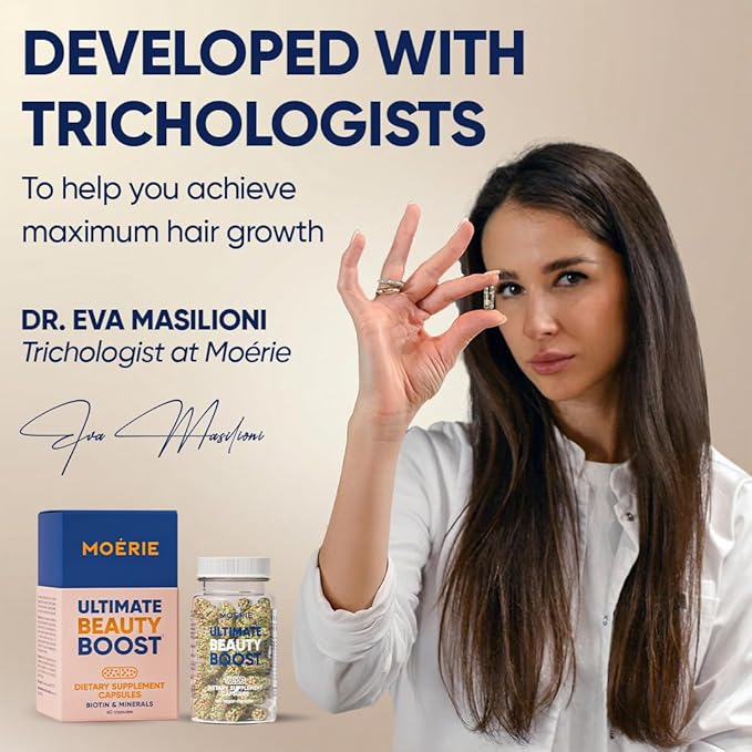 Moerie Ultimate Hair Growth Supplements for Women & Men - Hair, Skin, Nails Vitamins with Biotin & Minerals - for Thicker, Fuller Hair & Hair Loss Treatment - 360 Capsules