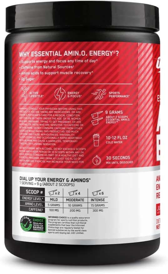 Optimum Nutrition Amino Energy-Pre Workout with Green Tea,BCAA,Amino Acids,Keto Friendly,Green Coffee Extract,Energy Powder-Juicy Strawberry Burst,9.5Ounce,30 Servings,(Pack of 6),(Packaging May Vary)