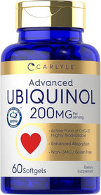 Carlyle Ubiquinol 200mg | 60 Softgels | High Absorption | Active Form of CoQ10 | Non-GMO, Gluten Free Supplement