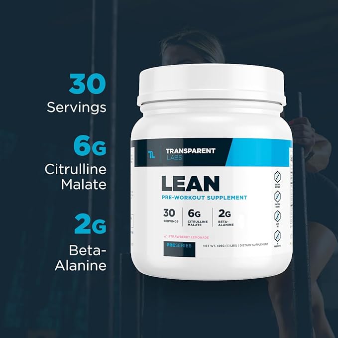 Transparent Labs Lean Pre-Workout - Body Recomposition Pre Workout for Men and Women with Acetyl L-Carnitine, Beta Alanine Powder, & PurCaf Organic Caffeine Powder - 30 Servings, Orange