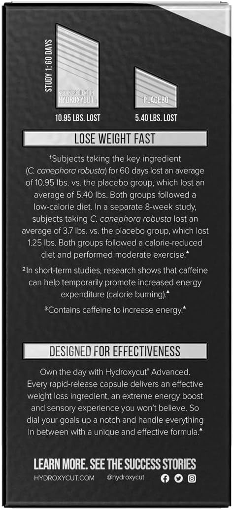 Hydroxycut Advanced - Thermogenic Supplement - Metabolism & Energy Support for Men & Women - C. Canephora Robusta, Yohimbe Extract & 200 mg Caffeine - Rapid Release Liquid Capsules - 60 Capsules