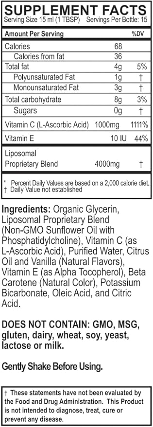 PURALITY HEALTH Vitamin C Liquid Supplement 1000mg per Serving, Micelle Liposomal Enhanced Absorption, Non-GMO, Gluten Free, Vegan, 15 Day Supply