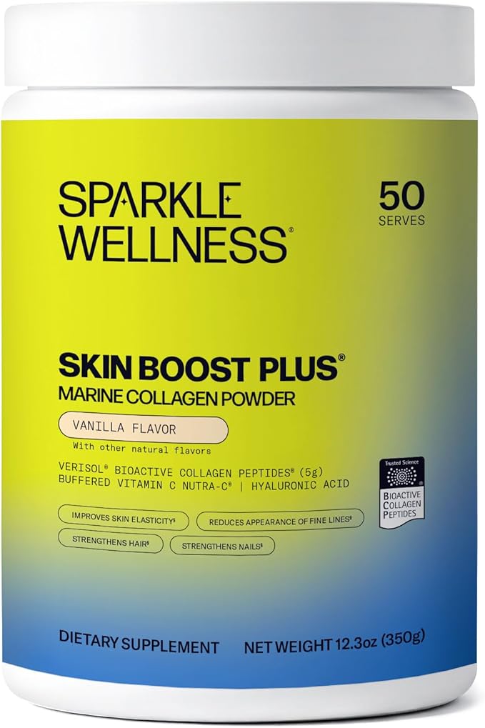 Sparkle Wellness Marine-derived VERISOL Bioactive Hydrolyzed Collagen Peptides | Collagen Powder Supplement with Vitamin C & Hyaluronic Acid | Marine Skin Boost Plus (Vanilla) [50-Serves]